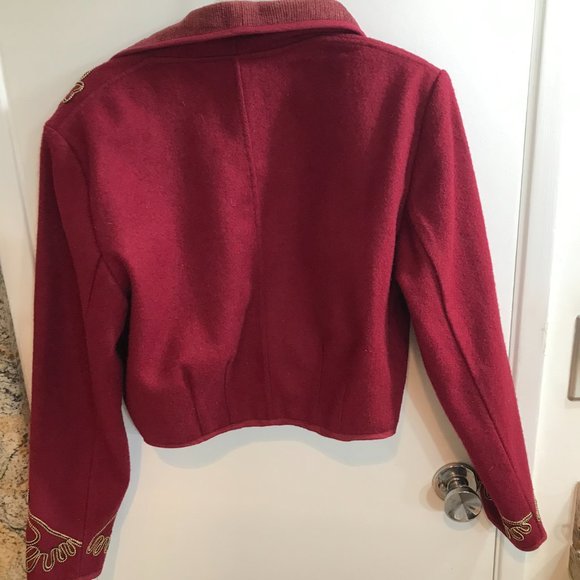 New Identity deep burgundy red bolero jacket with Spanish embroidery, size small - Picture 3 of 6